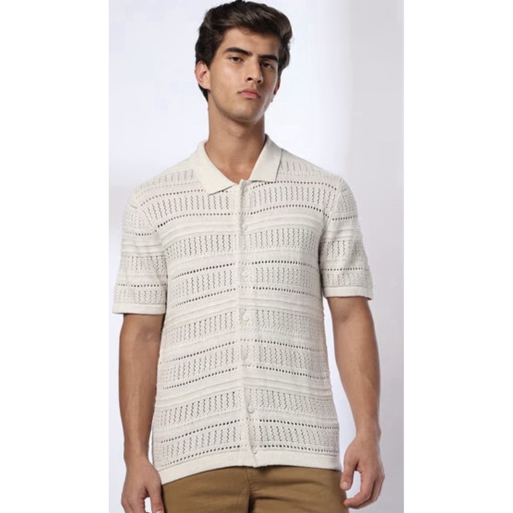 NWT Old Navy Men's XL Cream Open Knit Sweater Polo Shirt Button Up Coastal $45